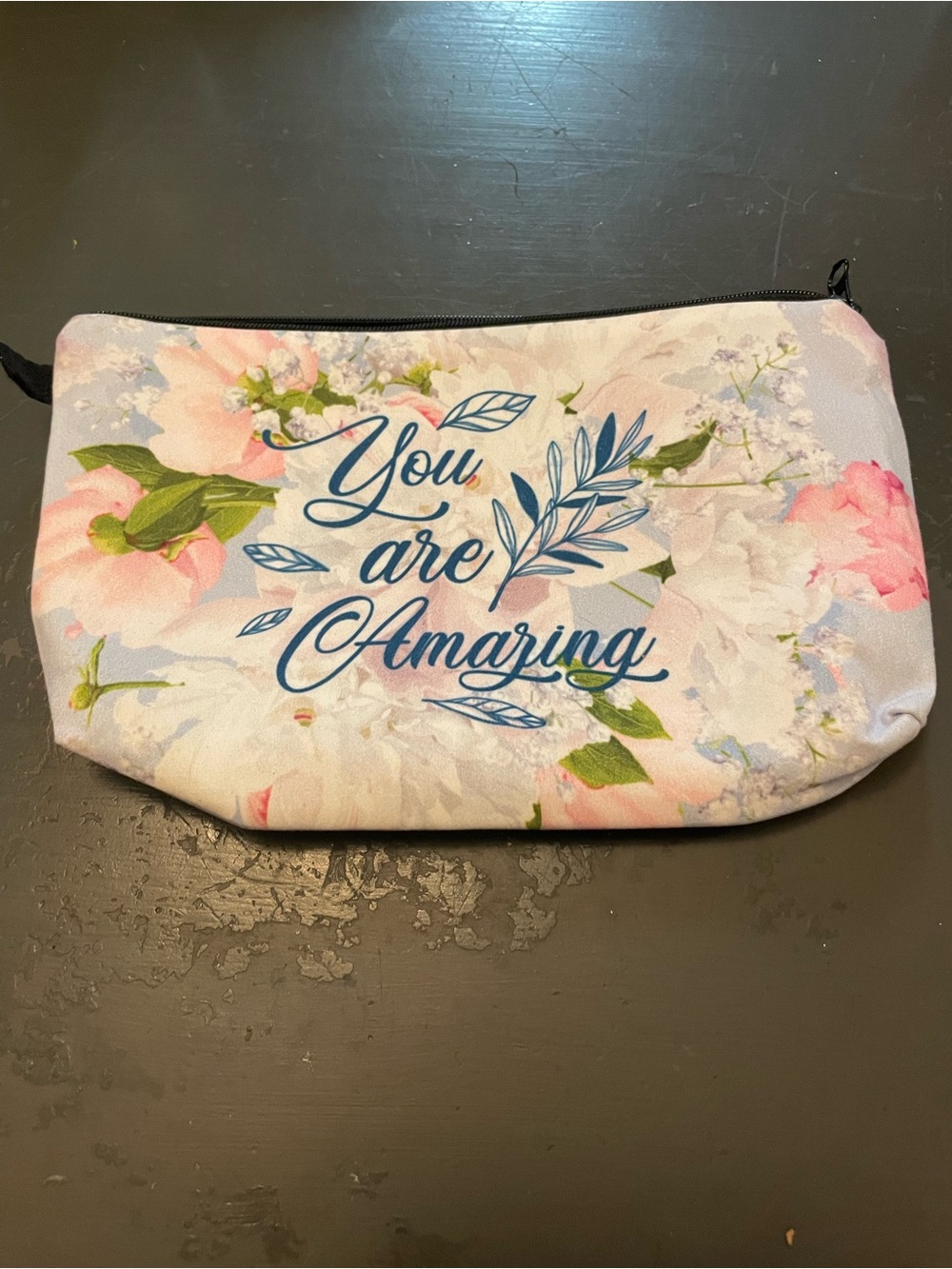 Floral 'You are Amazing' Zipper Pouch - Pink & Blue